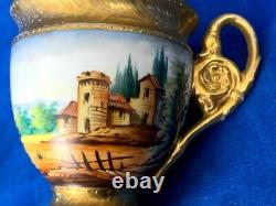 Antique Vienna Hand Painted Chocolate Tea Cup & Saucer with Lid