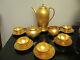Antique Vintage Gold Encrusted Gilt Porcelain Tea Set Pot Demitasse Cups&saucers