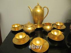 Antique Vintage Gold Encrusted Gilt Porcelain Tea Set Pot Demitasse Cups&Saucers