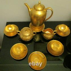 Antique Vintage Gold Encrusted Gilt Porcelain Tea Set Pot Demitasse Cups&Saucers