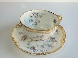 Antique / Vintage Haviland Limoges Floral Gold Gilded Tea Cup Saucer Set