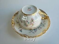 Antique / Vintage Haviland Limoges Floral Gold Gilded Tea Cup Saucer Set