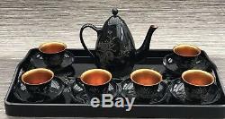 Antique Vintage Japanese Lacquer Ware Tea Set- Tea Pot Cups Saucers & Tray c1940