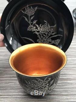 Antique Vintage Japanese Lacquer Ware Tea Set- Tea Pot Cups Saucers & Tray c1940