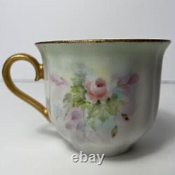 Antique Vintage Tea Cup Hand Painted Bavaria Germany Florals Gold Signed B21