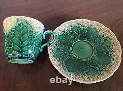 Antique Wedgwood Majolica Pottery Cauliflower Leaf Tea Cup & Saucer Botanical