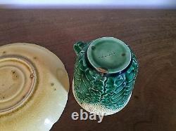 Antique Wedgwood Majolica Pottery Cauliflower Leaf Tea Cup & Saucer Botanical