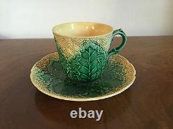 Antique Wedgwood Majolica Pottery Cauliflower Leaf Tea Cup & Saucer Botanical