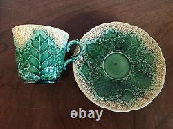 Antique Wedgwood Majolica Pottery Cauliflower Leaf Tea Cup & Saucer Botanical