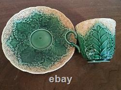 Antique Wedgwood Majolica Pottery Cauliflower Leaf Tea Cup & Saucer Botanical