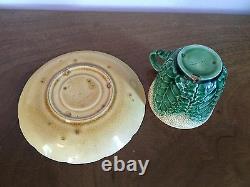 Antique Wedgwood Majolica Pottery Cauliflower Leaf Tea Cup & Saucer Botanical