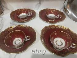 Antique Weimar Dora Tea/Coffee 4 Cups with Snacks plate. Ruby Red