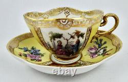 Antique Wolfsohn Dresden Demitasse Cup & Saucer, Scenic, Quatrefoil Shape