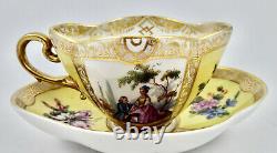 Antique Wolfsohn Dresden Demitasse Cup & Saucer, Scenic, Quatrefoil Shape