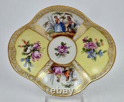 Antique Wolfsohn Dresden Demitasse Cup & Saucer, Scenic, Quatrefoil Shape