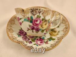 Antique Wolfsohn Dresden Tea Cup & Saucer, Quatrefoil, Meissen Style