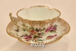 Antique Wolfsohn Dresden Tea Cup & Saucer, Quatrefoil, Meissen Style