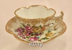 Antique Wolfsohn Dresden Tea Cup & Saucer, Quatrefoil, Meissen Style