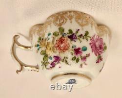 Antique Wolfsohn Dresden Tea Cup & Saucer, Quatrefoil, Meissen Style