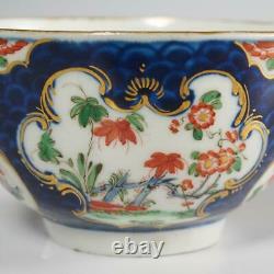 Antique Worcester First Period Blue Scale & Floral Porcelain Tea Bowl, 18th C