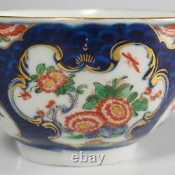 Antique Worcester First Period Blue Scale & Floral Porcelain Tea Bowl, 18th C