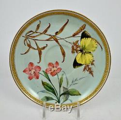 Antique Worcester Tea Cup & Saucer, Butterflies, Jeweled