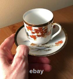 Antique meiji hand painted gold leaf enamel eggshell 4 cups+5 saucers tea set