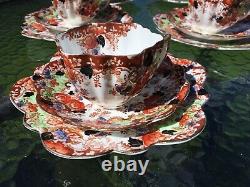 Antique part tea set cups, saucers + tea plates Windsor eight trios Crown stamp