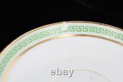 Antique set of (5) D&C L. Bernardaud Co Green Greek Keyhole Teacups & Saucers