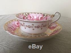 Antique spode Etruscan 3614 cup and saucer pink rosses gold serpent handle