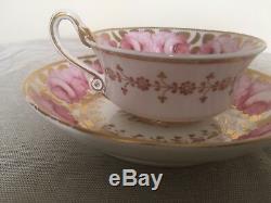 Antique spode Etruscan 3614 cup and saucer pink rosses gold serpent handle