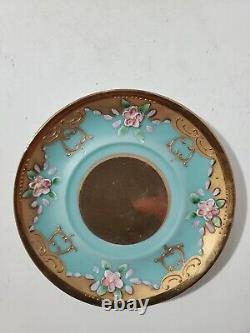 Arnart Creation teacup and saucer blue and gold pink flowers