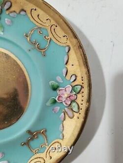 Arnart Creation teacup and saucer blue and gold pink flowers