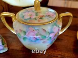 Artist Signed Cabbage Rose Pansies Tea Cup And Saucer 8 Set 25 Pc Creamer Sugar