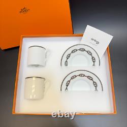 Authentic HERMES Chaine d'Ancre platinum Coffee Tea cup and saucer 2 sets