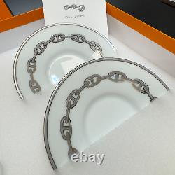 Authentic HERMES Chaine d'Ancre platinum Coffee Tea cup and saucer 2 sets