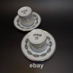 Authentic HERMES Chaine d'Ancre platinum Coffee Tea cup and saucer 2 sets