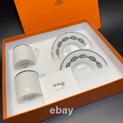 Authentic HERMES Chaine d'Ancre platinum Coffee Tea cup and saucer 2 sets