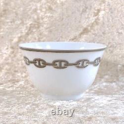 Authentic Hermes Tea Cup Saucer with Top Cover Lid CHAINE D'ANCRE PLATINUM withBox