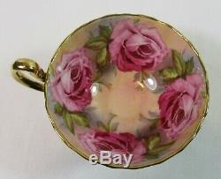 Aynsley 1031 Pink Cabbage Roses Black English Bone China Tea Cup & Saucer