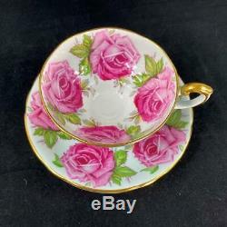Aynsley Bailey-type Cabbage Roses Brocade Turquoise Cup & Saucer C1486 LOW-PING