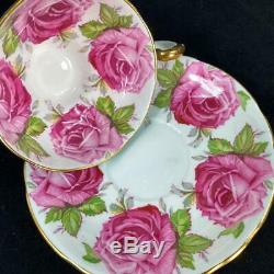 Aynsley Bailey-type Cabbage Roses Brocade Turquoise Cup & Saucer C1486 LOW-PING
