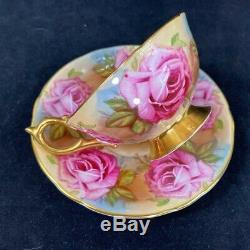 Aynsley Bailey-type Large Pink Cabbage Roses Brocade Cup & Saucer 1026