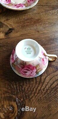 Aynsley Bailey-type Large Pink Cabbage Roses Brocade Cup & Saucer #701 RELISTED