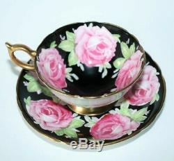 Aynsley Black Cabbage Rose Tea Cup and Saucer Pattern C926 Rare Circa 1930's