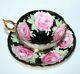 Aynsley Black Cabbage Rose Tea Cup And Saucer Pattern C926 Rare Circa 1930's