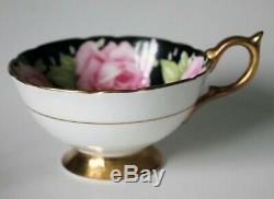 Aynsley Black Cabbage Rose Tea Cup and Saucer Pattern C926 Rare Circa 1930's