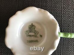 Aynsley Blue and White Flower Handle Art Deco Footed Tea Cup Saucer, Paragon