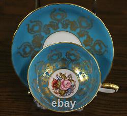 Aynsley Bone China Tea Cup & Saucer Signed Hand Painted Blue Floral #1543