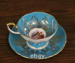 Aynsley Bone China Tea Cup & Saucer Signed Hand Painted Blue Floral #1543